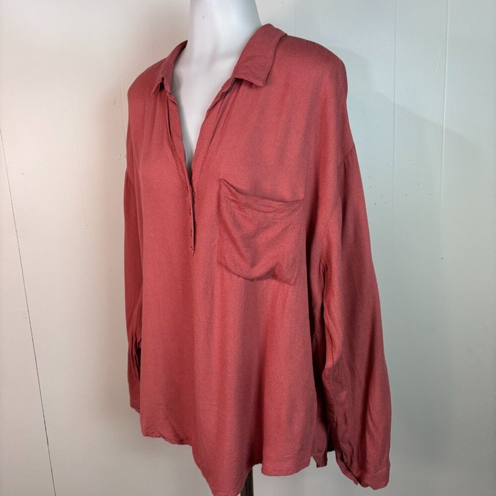 LUSH Top XL Rose Pink Collared Popover Blouse Long Sleeve Women's - Picture 3 of 8